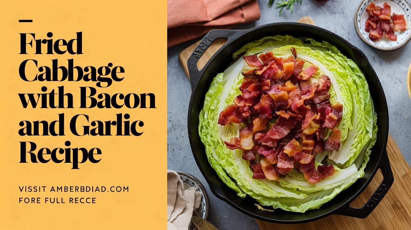 Homemade fried cabbage with bacon and garlic recipe paired with roasted chicken.