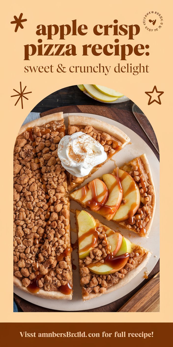 Apple crisp pizza topped with a generous drizzle of caramel and a hint of nutmeg.