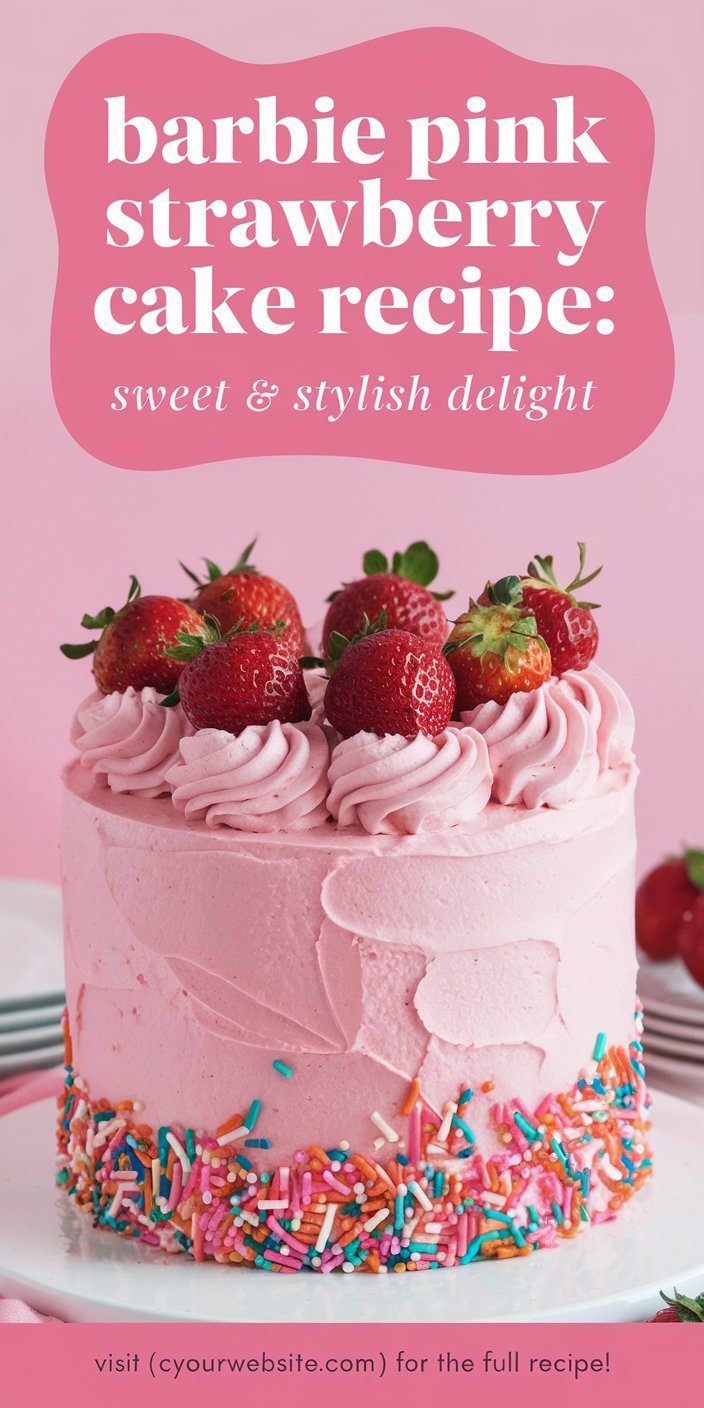 Barbie pink strawberry cake with a luscious cream cheese frosting and pink sprinkles.