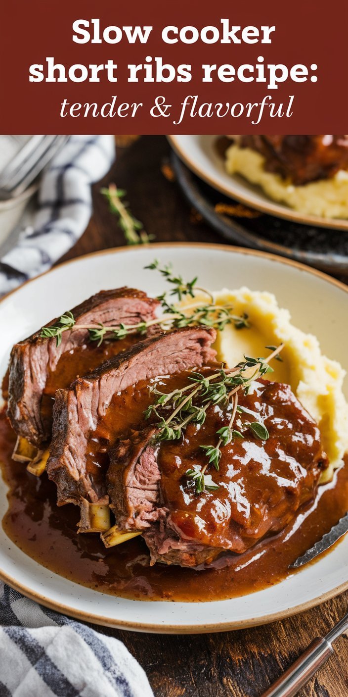 Golden brown short ribs from a slow cooker short ribs recipe, ready to serve at a family dinner.