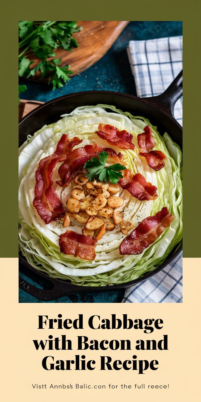 Close-up of fried cabbage with bacon and garlic recipe showing the rich, buttery texture.