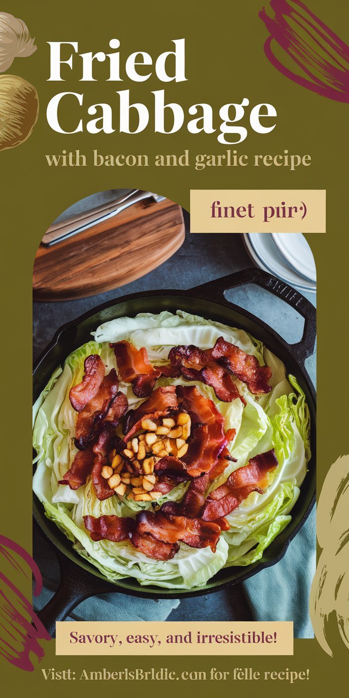 Fried cabbage with bacon and garlic recipe served alongside steamed rice for a simple meal.