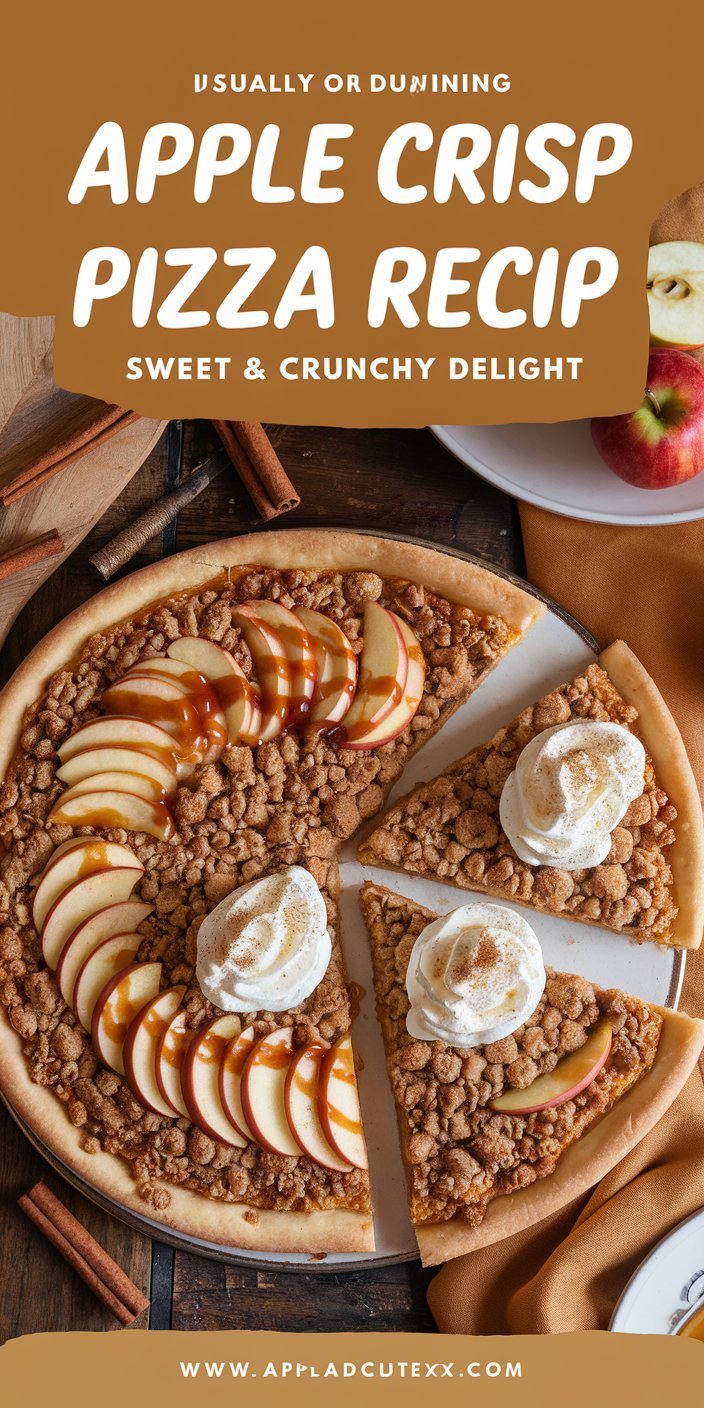 Apple crisp pizza baked to perfection and served with whipped cream on the side.