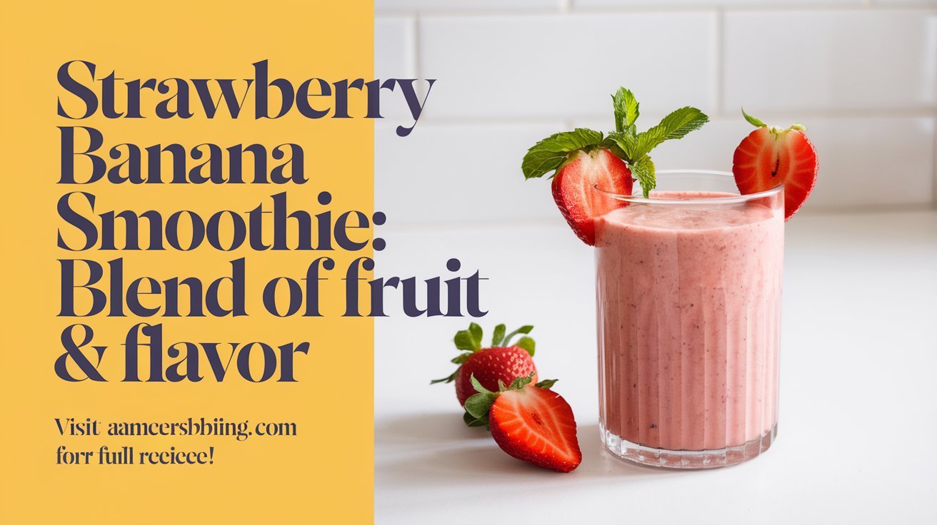 Vegan strawberry banana smoothie made with almond milk and topped with coconut flakes