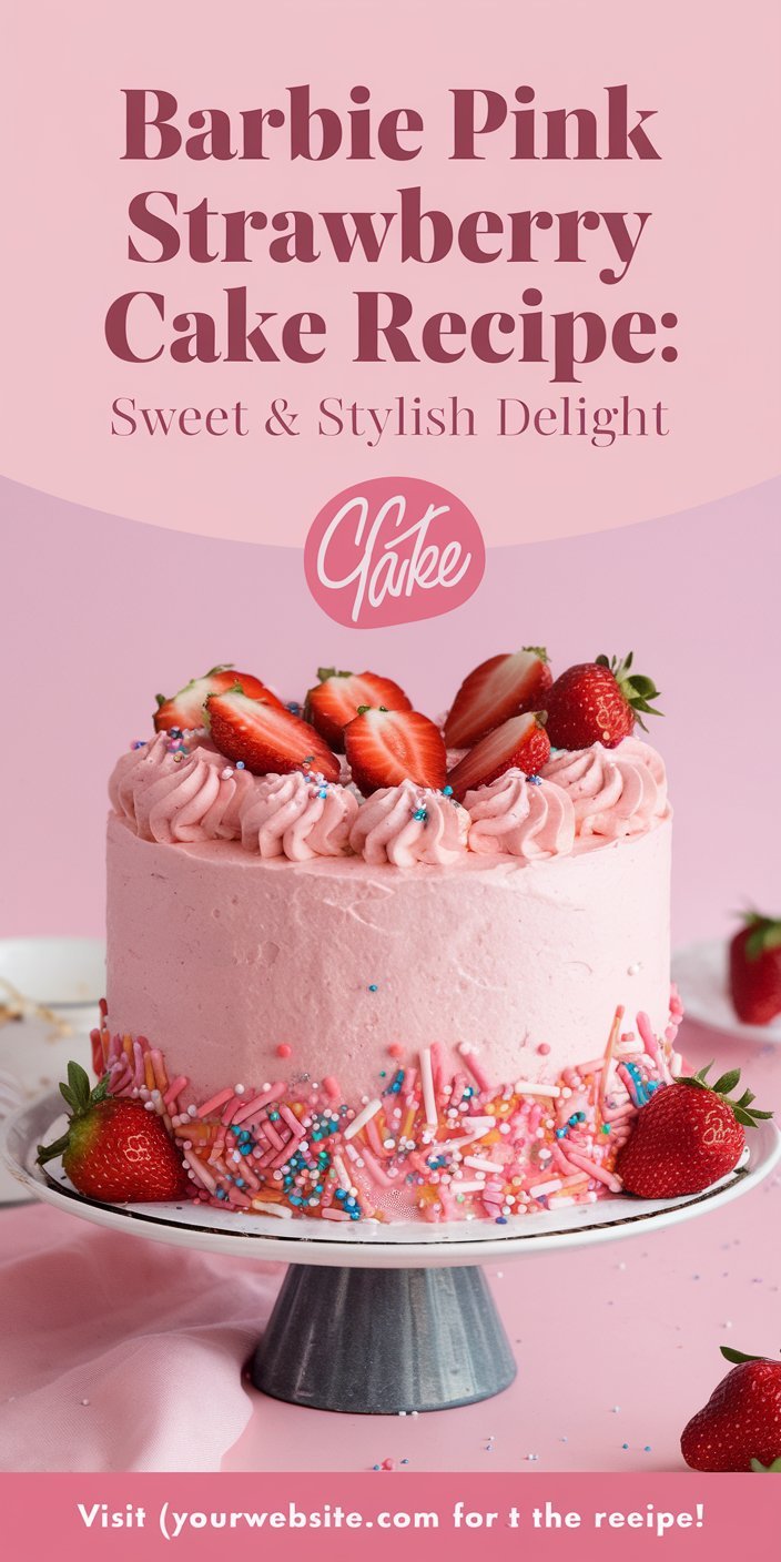Barbie pink strawberry cake decorated with edible flowers for a festive party dessert.