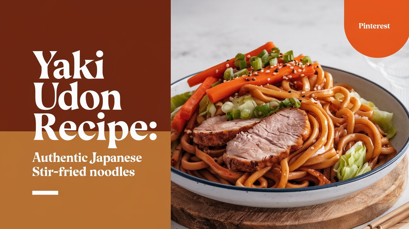 Yaki udon recipe topped with sesame seeds and a drizzle of chili oil for extra heat.