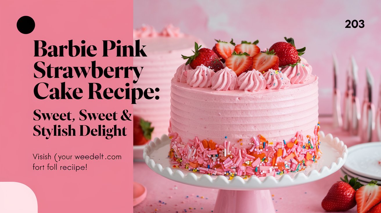 Moist and flavorful Barbie pink strawberry cake paired with a strawberry milkshake.