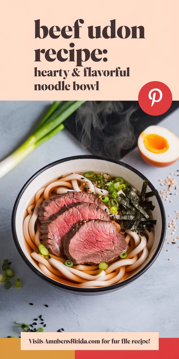 Elegant beef udon recipe served in a ceramic bowl with chopsticks on the side.