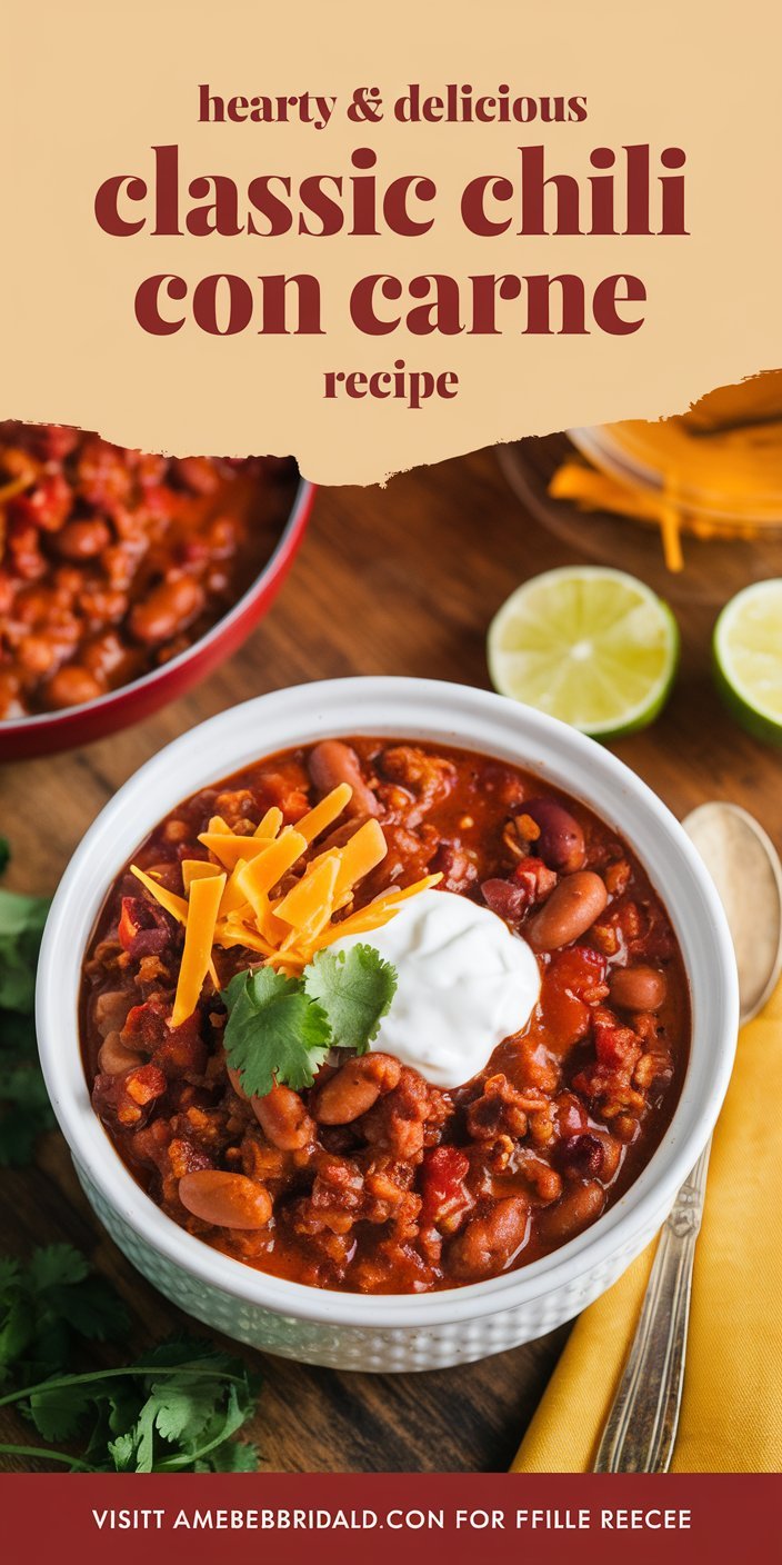 Bowl of classic chili con carne recipe garnished with fresh cilantro and a sprinkle of chili flakes