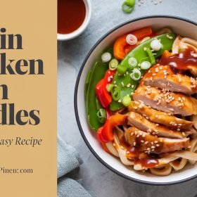 Stir-fried hoisin chicken udon noodles with a mix of colorful vegetables and a rich sauce.