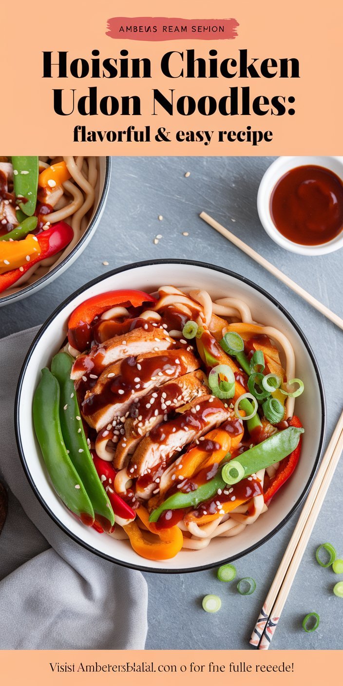Classic hoisin chicken udon noodles served with a side of miso soup for a complete meal