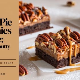 Easy decadent pecan pie brownies recipe featuring a buttery pecan topping and gooey chocolate.