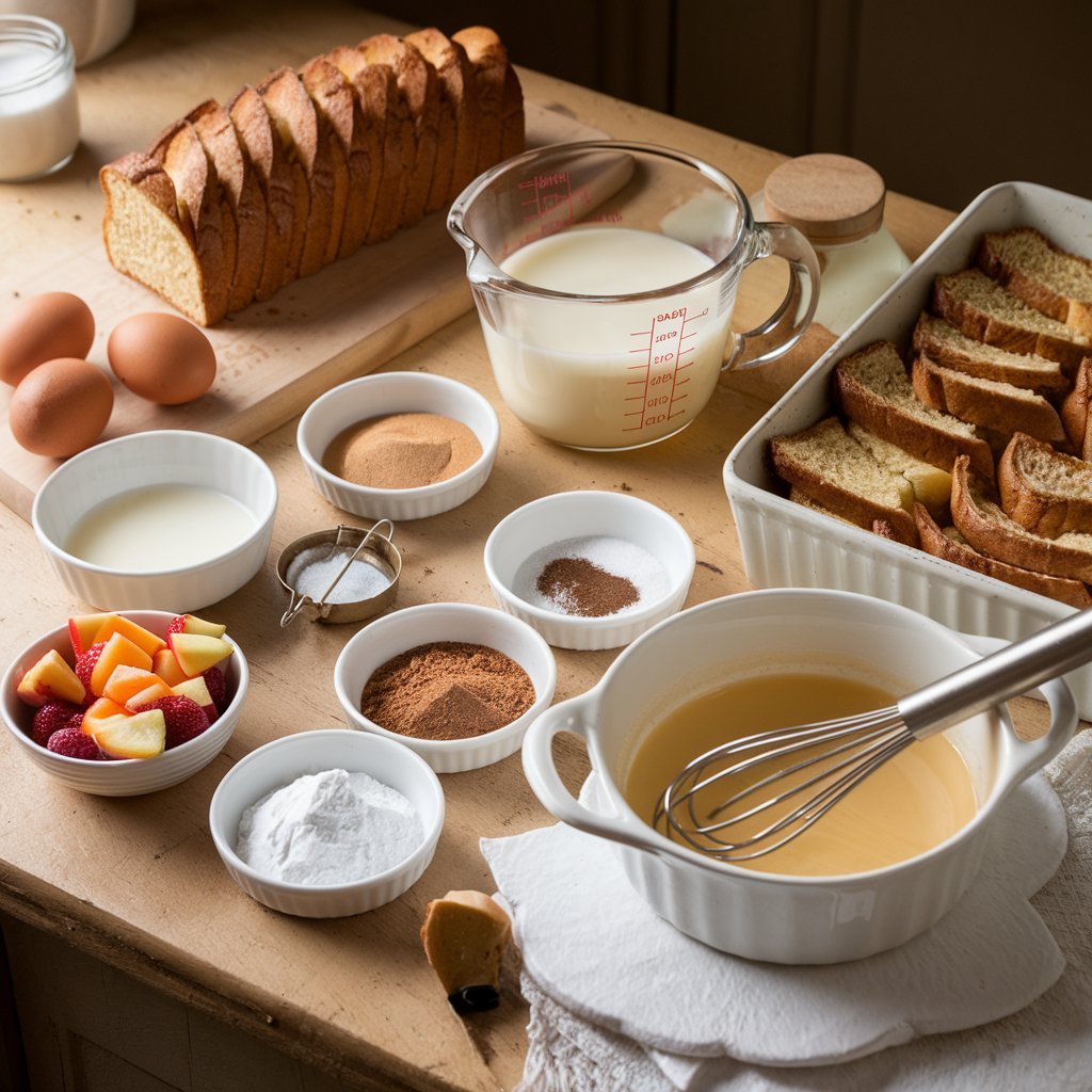 Warm and comforting slow cooker French toast casserole topped with powdered sugar and syrup.
