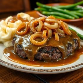 hamburger steak with onions and gravy
