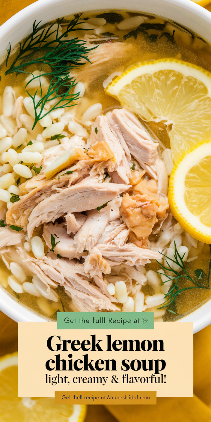 Hearty Greek Lemon Chicken Soup with tender chicken, orzo, and a zesty lemon broth.