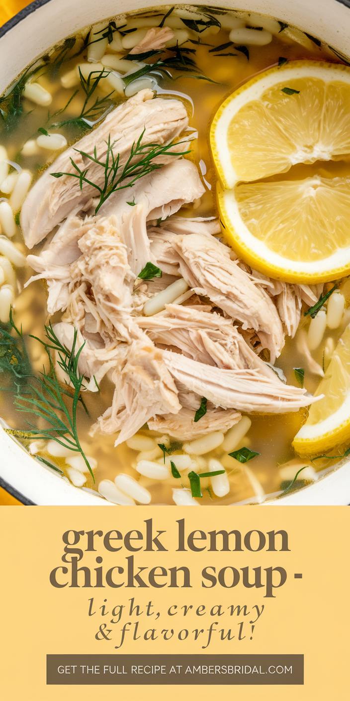 Homemade Greek Lemon Chicken Soup served in a rustic bowl with succulent chicken and a tangy lemon flavor.