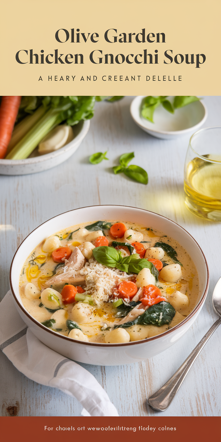 Rustic Olive Garden chicken gnocchi soup with a creamy base and hearty gnocchi pieces.