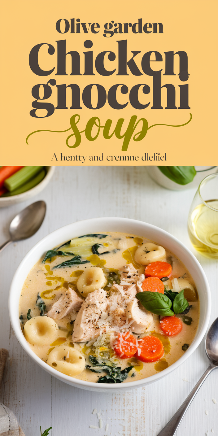 Homemade Olive Garden chicken gnocchi soup showcasing a rich, creamy broth with fresh herbs.