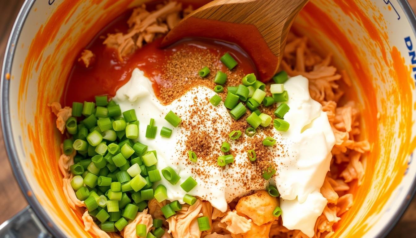Buffalo Chicken Egg Roll Filling Preparation
