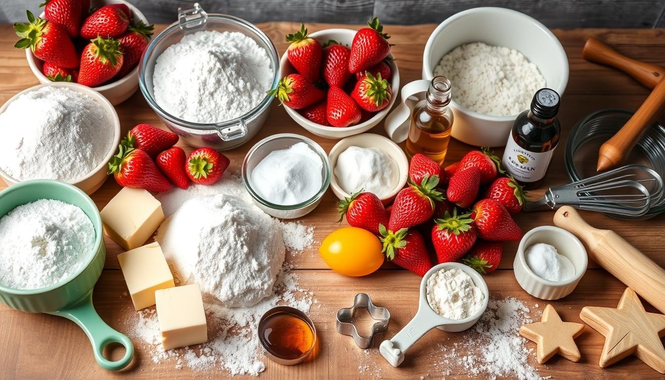 Strawberry Cookie Ingredients and Baking Tools Strawberry Cookie Ingredients and Baking Tools
