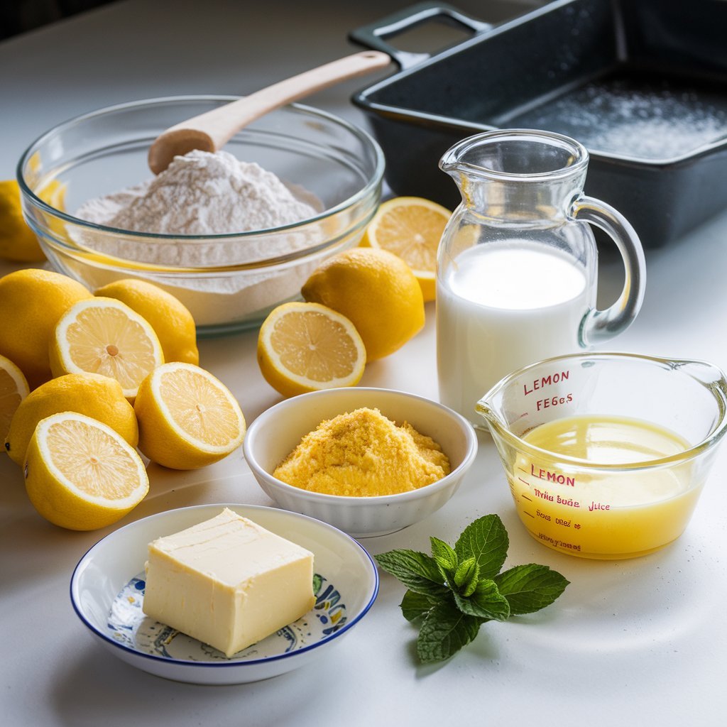 Freshly baked lemon cobbler with a golden, buttery crust served in a rustic baking dish.
