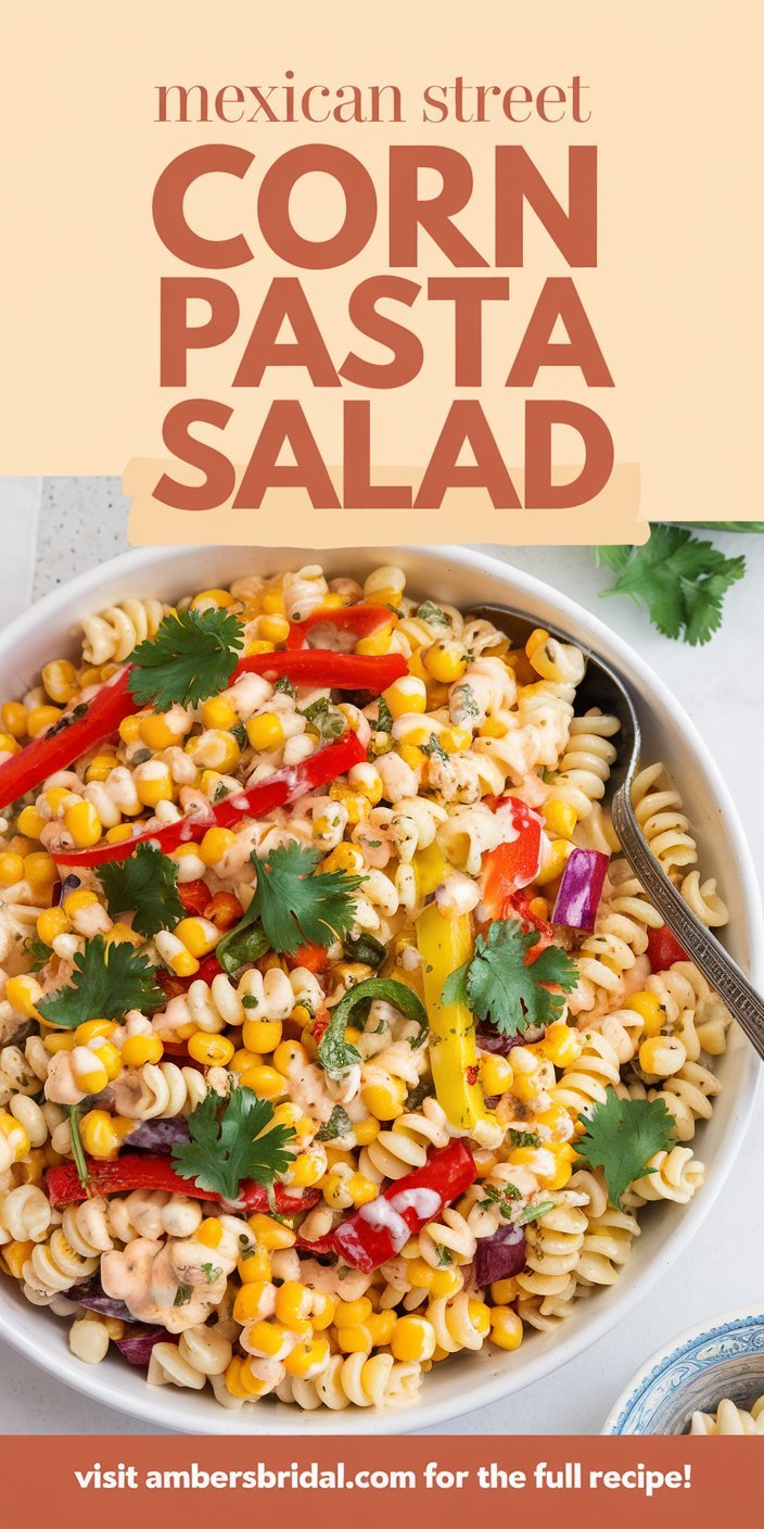 Party-ready Mexican Street Corn Pasta Salad served in a large bowl, per Blackstone Recipes.