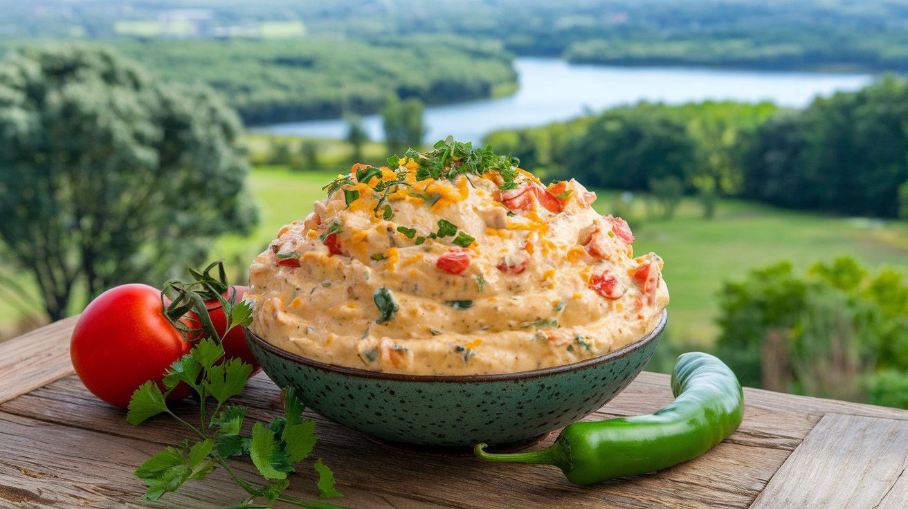 Creamy and flavorful boat dip served with tortilla chips and fresh veggies.