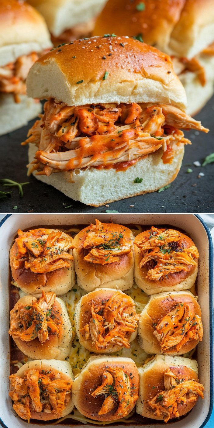 Creamy ranch drizzled over Buffalo Chicken Sliders made using Blackstone Recipes