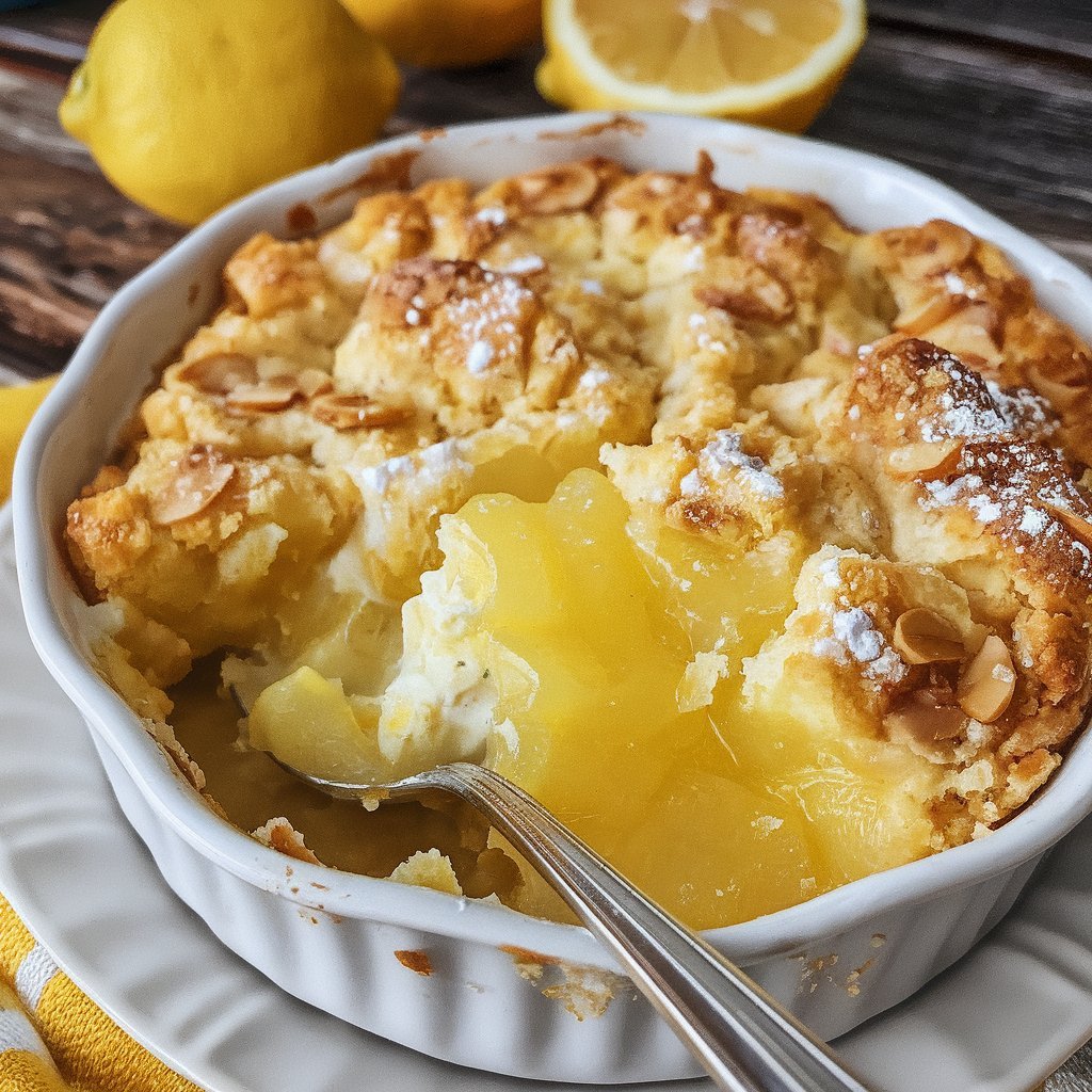 Easy lemon cobbler recipe featuring a fluffy crust and vibrant lemon filling.