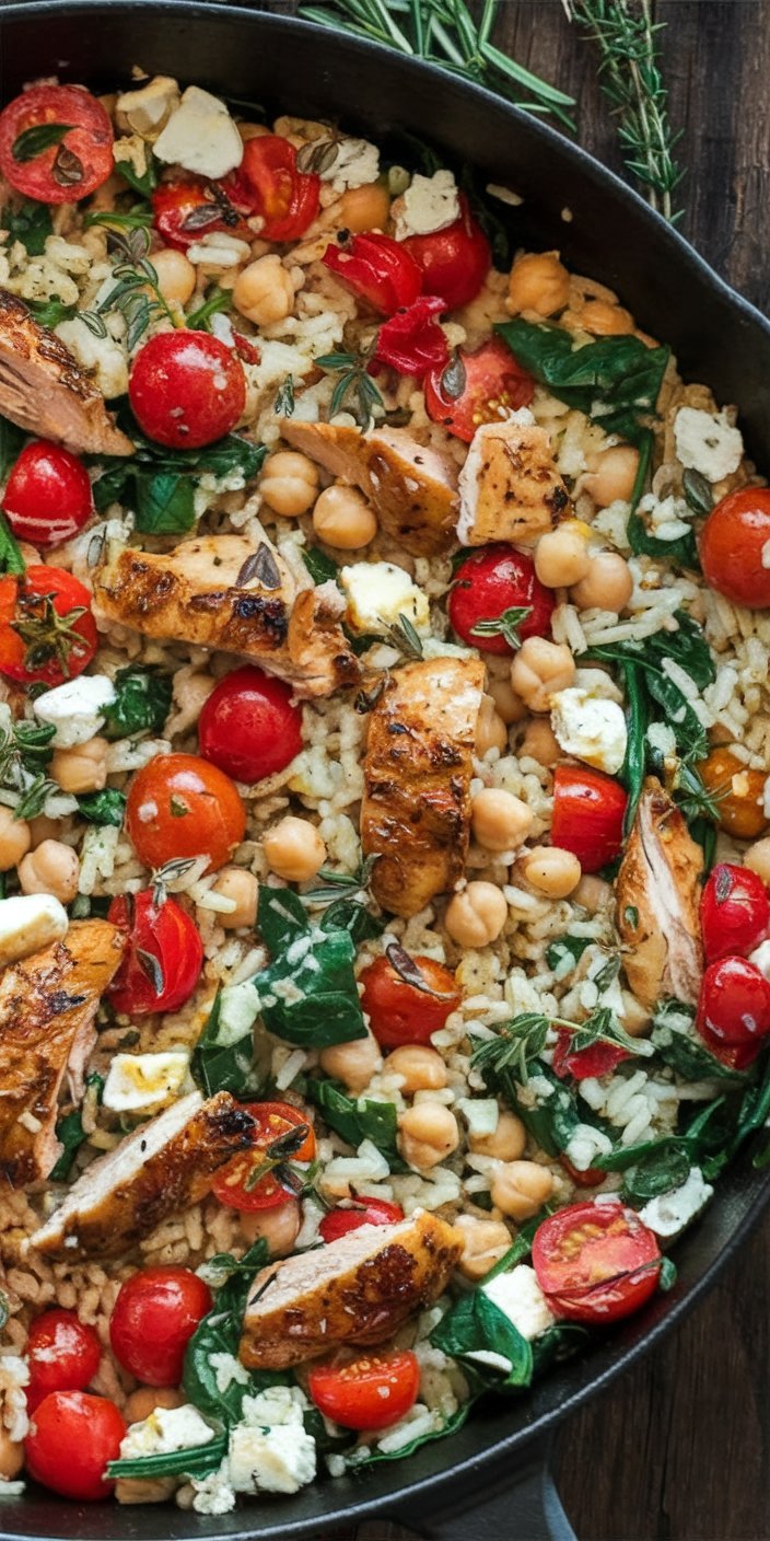 Flavorful Greek chicken and lemon rice cooked with garlic and fresh dill.