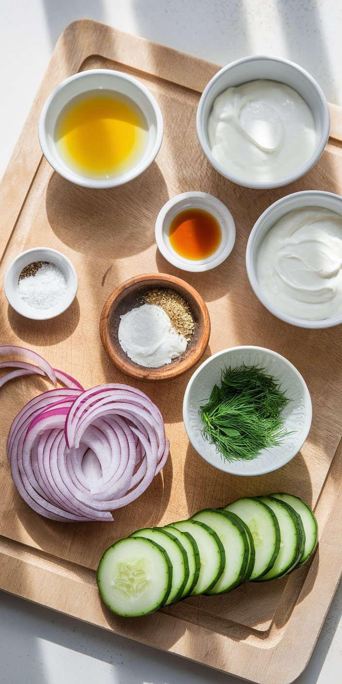 Bowl of crisp Creamy Cucumber Salad drizzled with a tangy dressing from Blackstone Recipes.