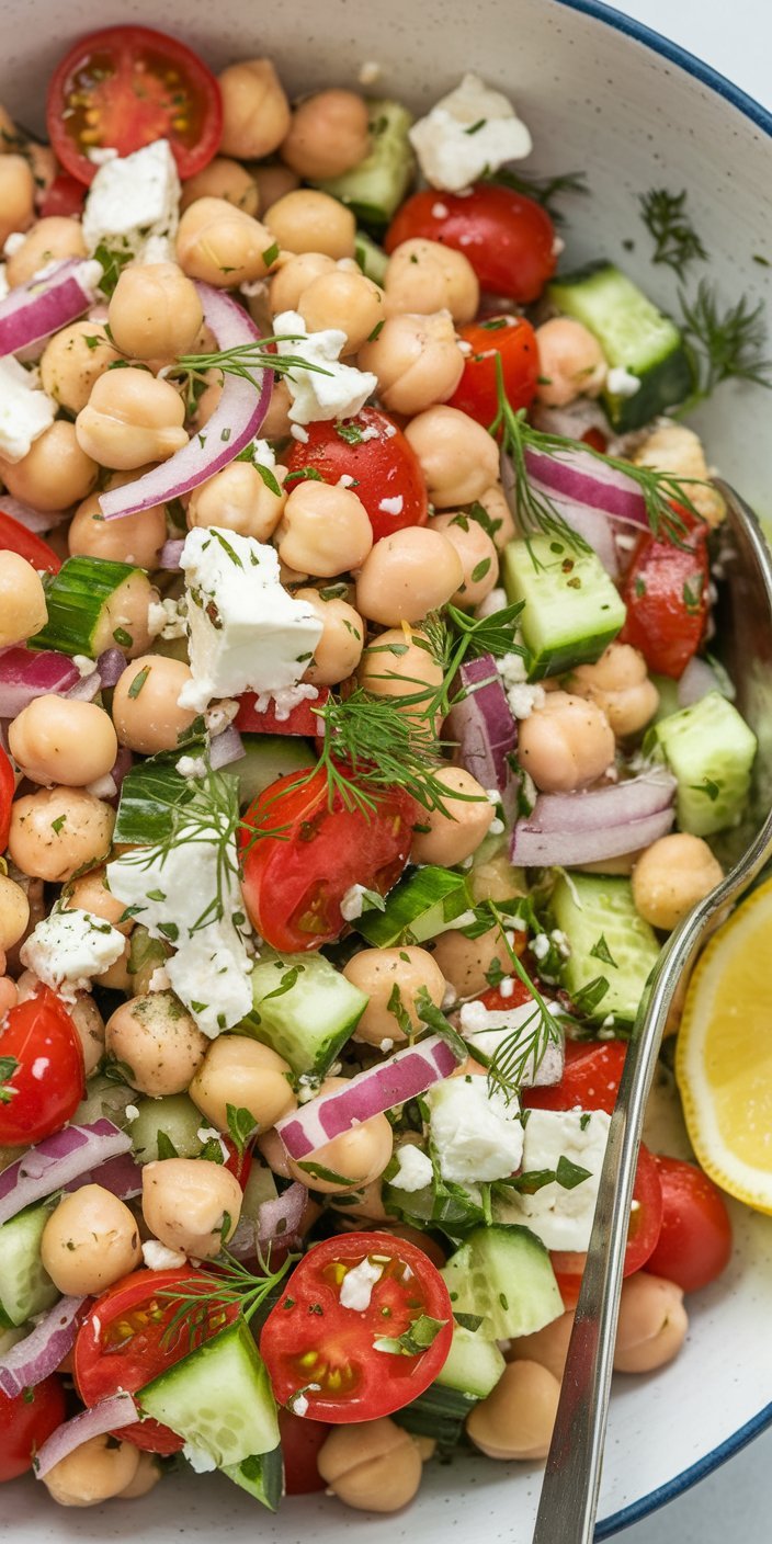 Quick and easy chickpea salad perfect for a light lunch or side dish.