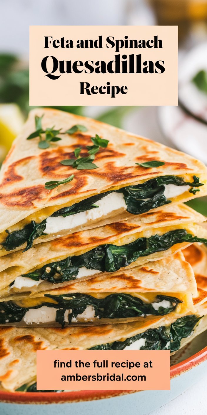 Close-up of feta and spinach quesadillas recipe showing melted feta and sautéed spinach inside.