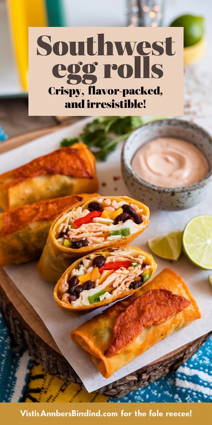 Bite-sized southwest egg rolls filled with seasoned chicken and creamy cheese.