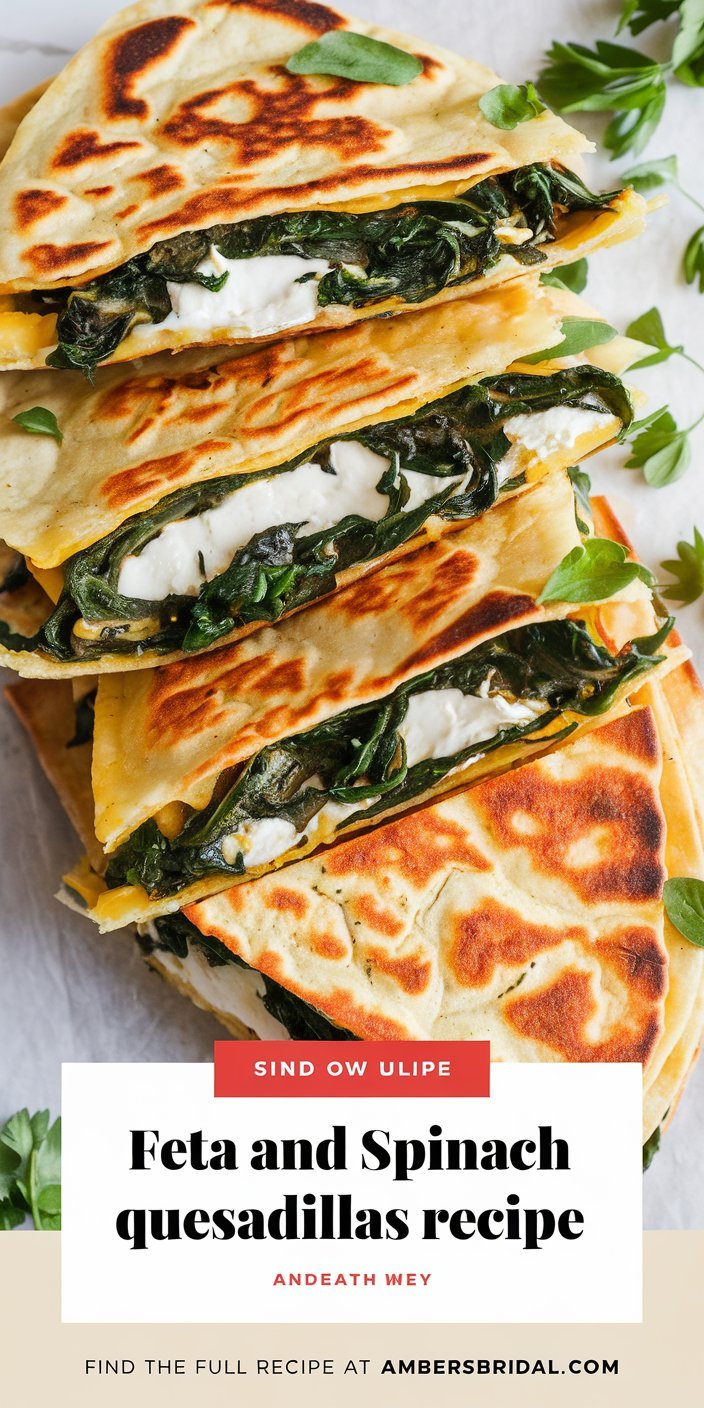 Vegetarian feta and spinach quesadillas recipe plated with a side of tomato salsa.