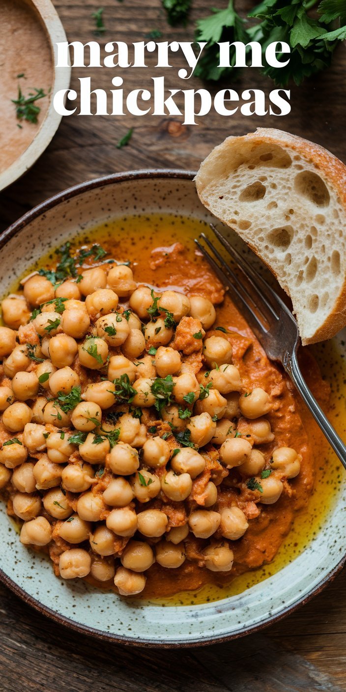 Golden Marry Me Chickpeas cooked in a luscious, creamy sauce with herbs