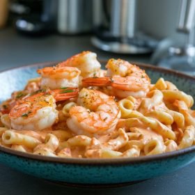 Delicious Creamy Cajun Shrimp and Chicken Pasta served in a bowl, featuring spicy Cajun seasoning, tender shrimp, and juicy chicken in a rich, creamy sauce.