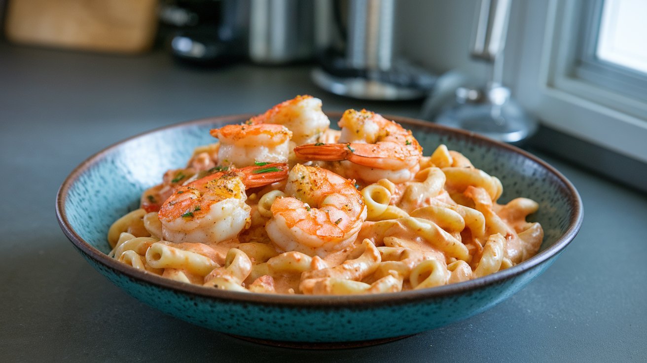 Delicious Creamy Cajun Shrimp and Chicken Pasta served in a bowl, featuring spicy Cajun seasoning, tender shrimp, and juicy chicken in a rich, creamy sauce.