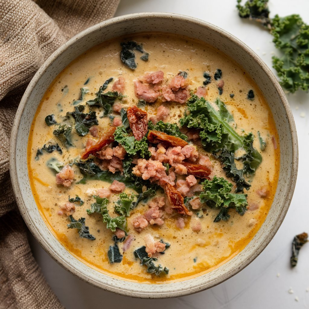 Homemade easy keto soup recipes with a blend of low-carb ingredients like cauliflower, broccoli, and tender beef.