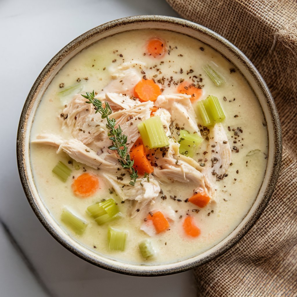 Rustic easy keto soup recipes made with slow-cooked chicken, low-carb vegetables, and a flavorful broth
