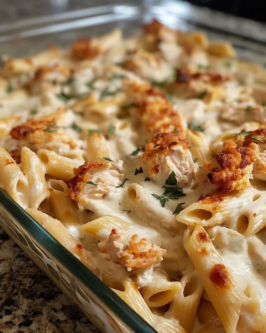 Delicious chicken mozzarella pasta served in a bowl, featuring tender chicken, melty mozzarella, and fresh basil garnish.