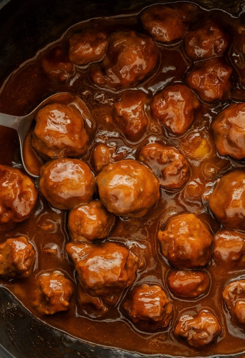 Delicious crockpot Salisbury Steak Meatballs simmering in a rich, savory gravy, perfect for a comforting dinner