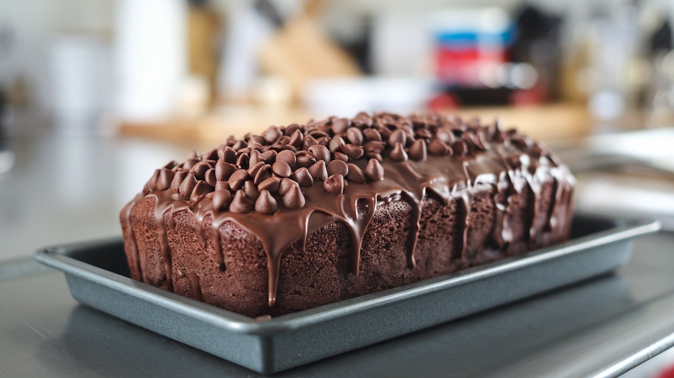 Close-up of hot fudge brownie bread showcasing a fudgy center with rich hot fudge swirls and a soft, cake-like texture.