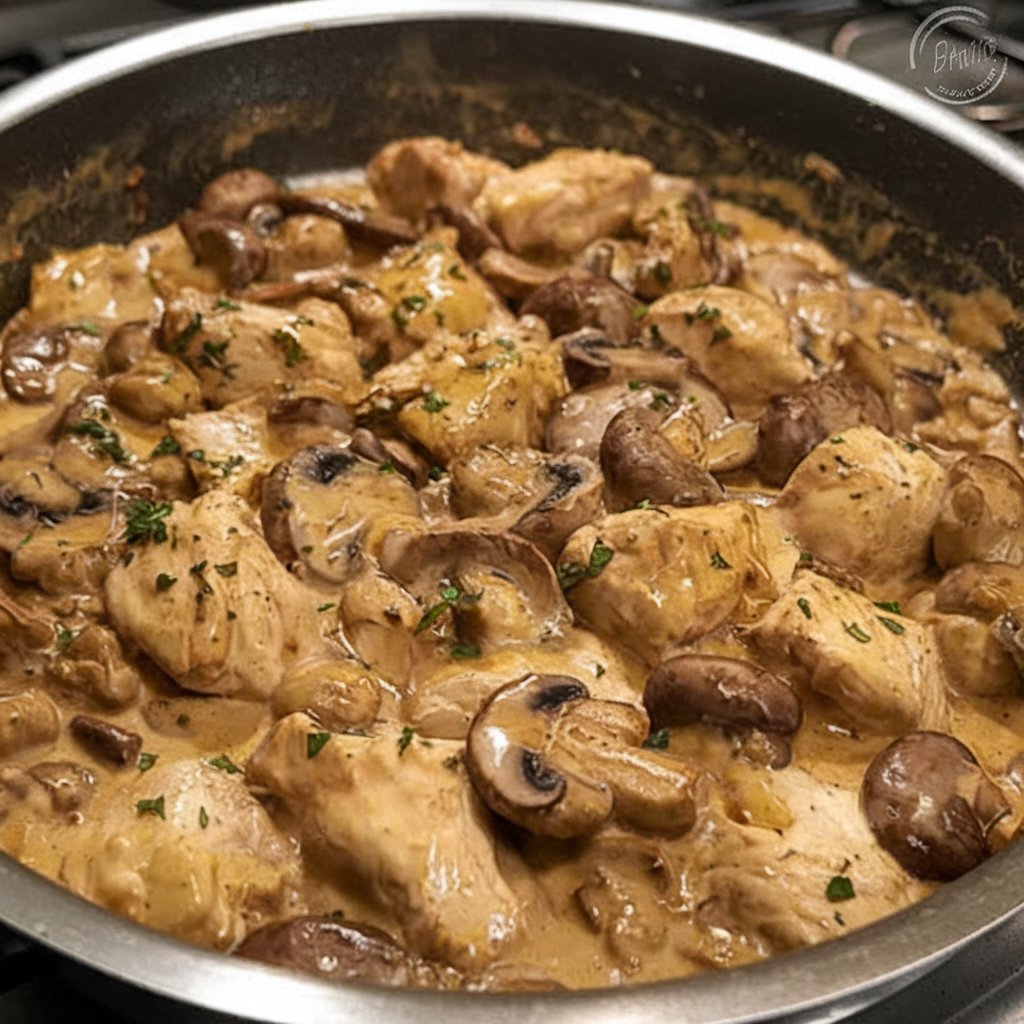 Wholesome Chicken Mushroom Stroganoff featuring juicy chicken, earthy mushrooms, and a smooth, creamy sauce