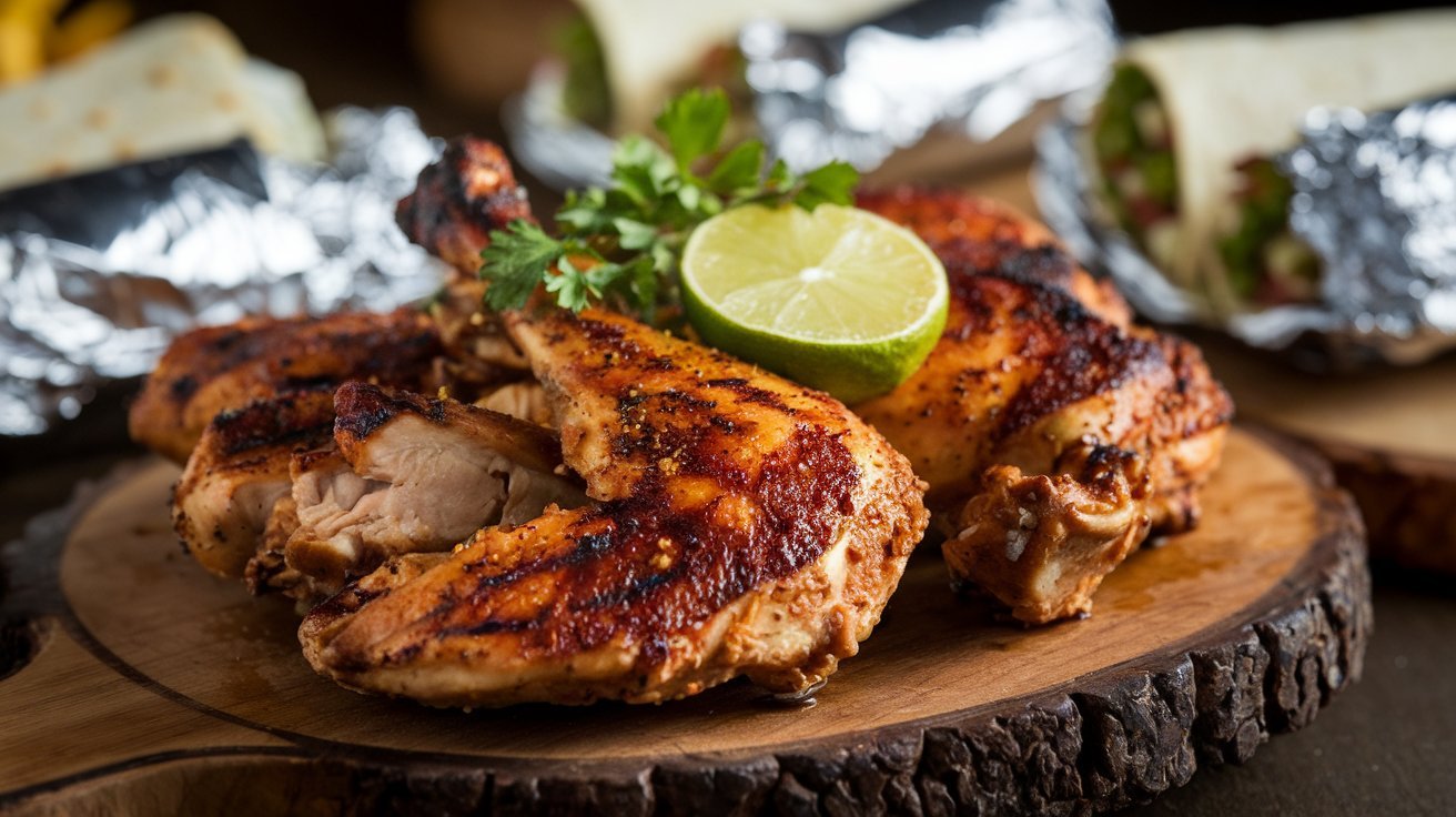 Delicious Tandoori Chicken Recipe with marinated, tender chicken grilled to smoky perfection and garnished with fresh cilantro.