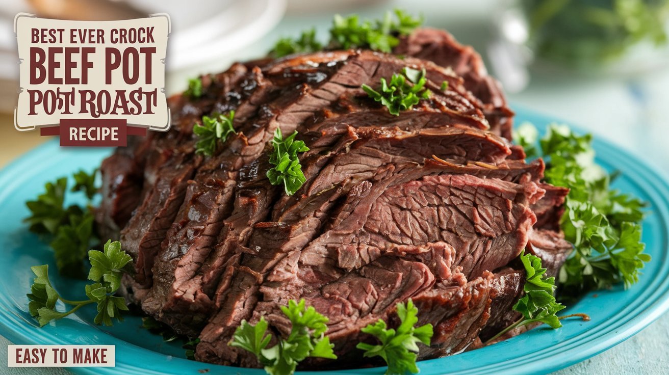 Hearty Ever Crock Pot Beef Pot Roast Recipe featuring succulent beef, carrots, potatoes, and a rich, savory gravy slow-cooked to perfection.